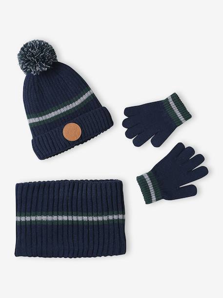 Coffret Noël bonnet renne + snood + moufles/gants garçon marine - vertbaudet enfant 