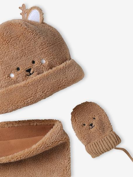 Kerstset muts teddybeer, snood en wanten baby pecannoot - vertbaudet enfant 