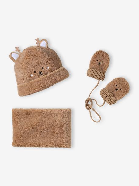 Kerstset muts teddybeer, snood en wanten baby pecannoot - vertbaudet enfant 