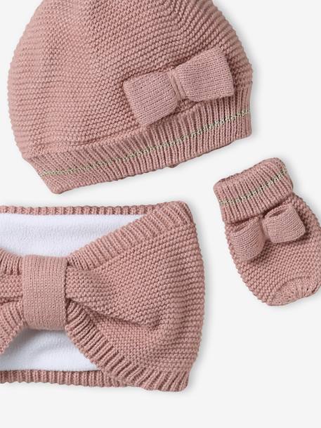 Coffret noël bébé bonnet snood moufles rose poudré - vertbaudet enfant 