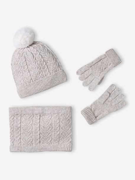 Coffret Noël fille bonnet + snood + moufles/gants beige chiné - vertbaudet enfant 