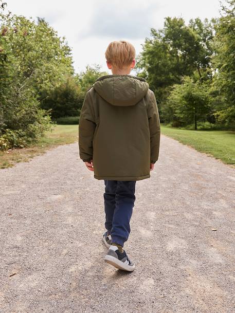 Parka garçon à capuche doublure sherpa kaki+noir - vertbaudet enfant 