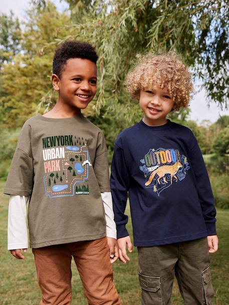T-shirt effet 2 en 1 garçon kaki - vertbaudet enfant 