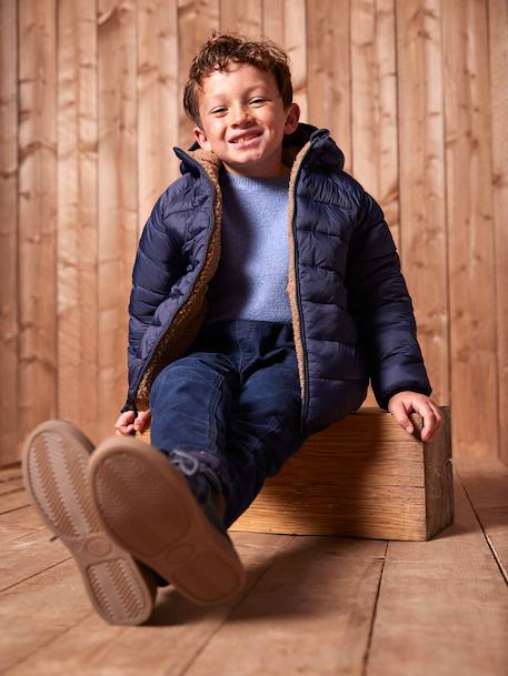 Doudoune à capuche réversible garçon matelassée et sherpa marine+moka+vert sapin - vertbaudet enfant 