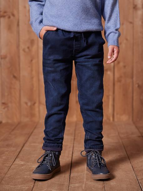 Gevoerde jeans met rechte pasvorm, eenvoudig aan te trekken denim blue black - vertbaudet enfant 