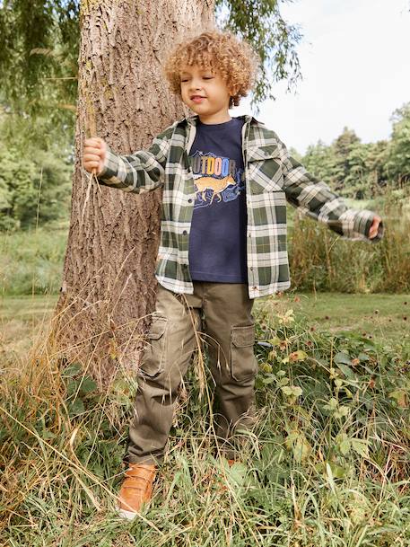 Gevoerde battlebroek voor jongens, eenvoudig aan te trekken kaki+nachtblauw - vertbaudet enfant 