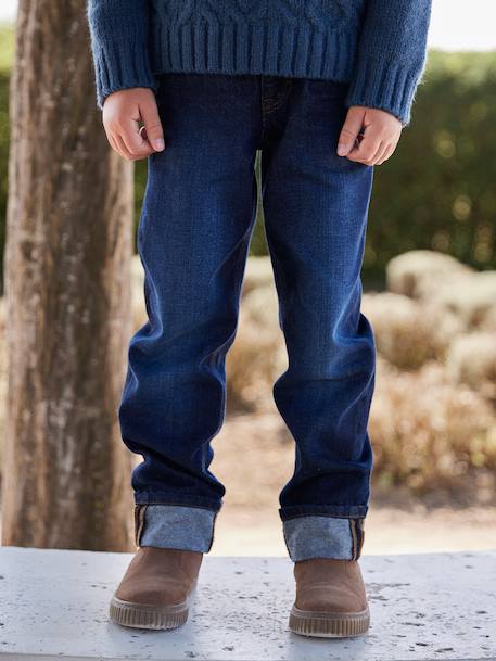 Rechte jeans voor jongens met omslag ongewassen denim - vertbaudet enfant 