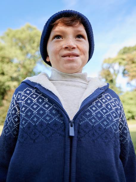Gilet garçon à capuche doublé sherpa marine - vertbaudet enfant 