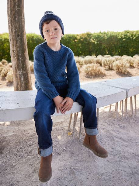 Jean garçon droit à revers denim brut - vertbaudet enfant 