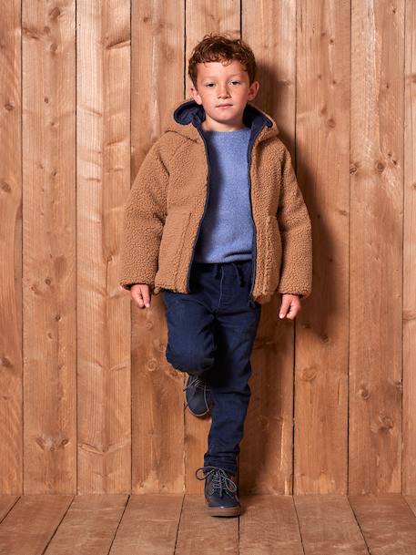 Doudoune à capuche réversible garçon matelassée et sherpa marine+moka+vert sapin - vertbaudet enfant 