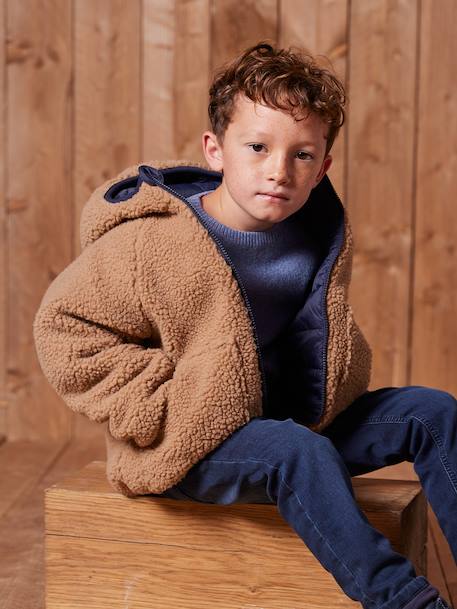 Omkeerbaar gewatteerd jongensjack met capuchon en sherpa mokka - vertbaudet enfant 
