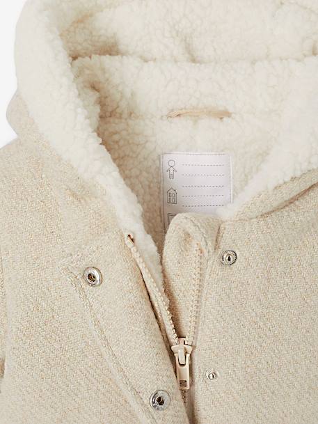 Manteau bébé en drap de laine irisé avec doublure en fausse fourrure beige chiné - vertbaudet enfant 