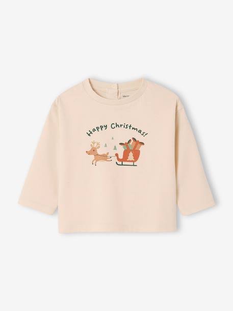 T-shirt bébé Noël motif traineau manches longues vanille - vertbaudet enfant 