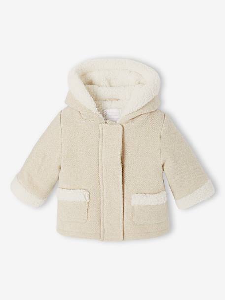 Manteau bébé en drap de laine irisé avec doublure en fausse fourrure beige chiné - vertbaudet enfant 