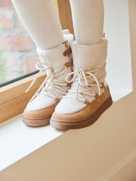 Baskets voor meisjes, synthetisch, gevoerd, veterboots en met rits kameel - vertbaudet enfant 