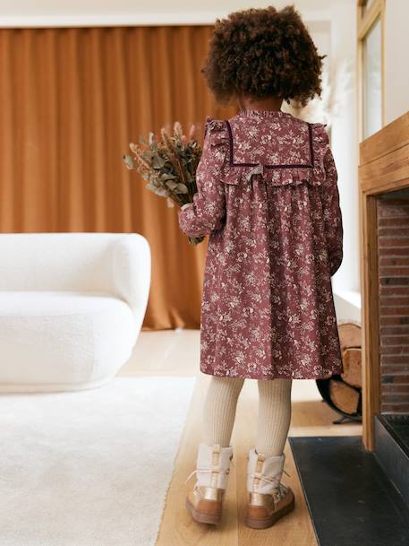 Robe fille flanelle imprimée fleurs prune - vertbaudet enfant 