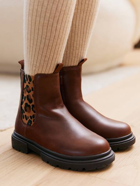 Boots enfant fille synthétique zippées et élastiquées écru+marine+marron - vertbaudet enfant 