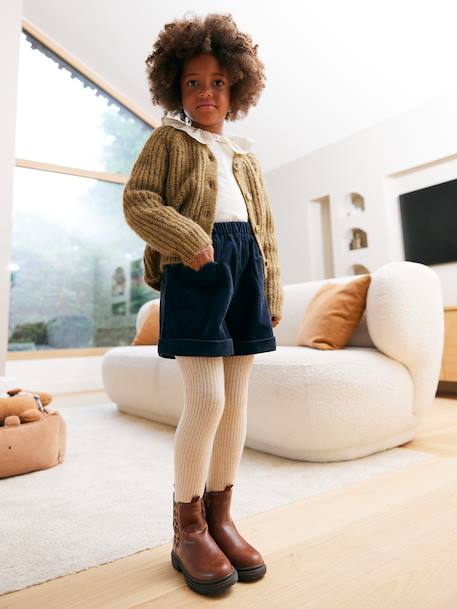 Boots enfant fille synthétique zippées et élastiquées écru+marine+marron - vertbaudet enfant 