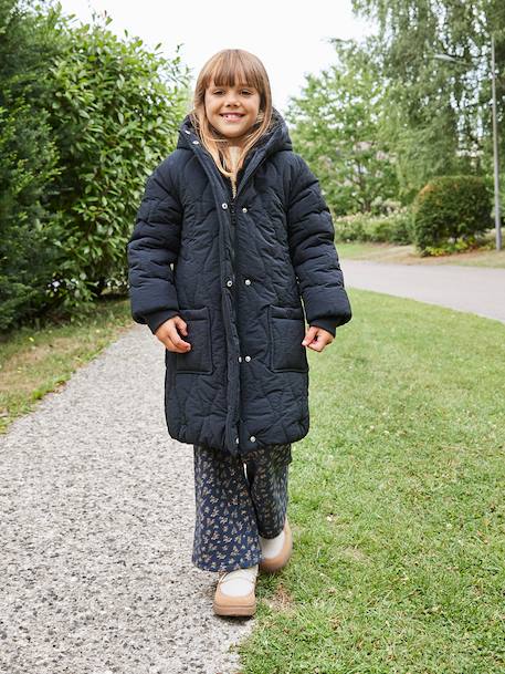 Fille-Manteau, veste-Doudoune fille longue à capuche doublée imitation fourrure