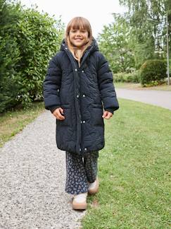 Meisje-Mantel, jas-Lange donsjack met capuchon voor meisjes, gevoerd met imitatiebont 