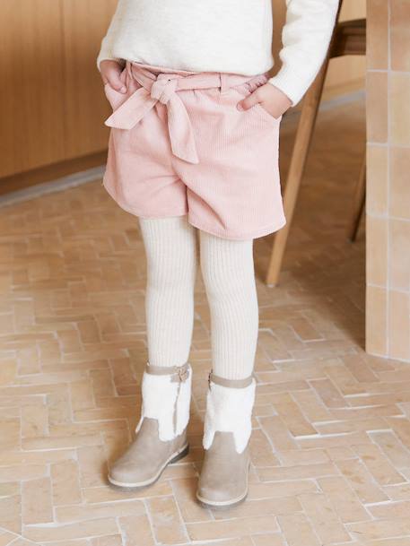 Short en velours fille style paperbag rose poudré - vertbaudet enfant 