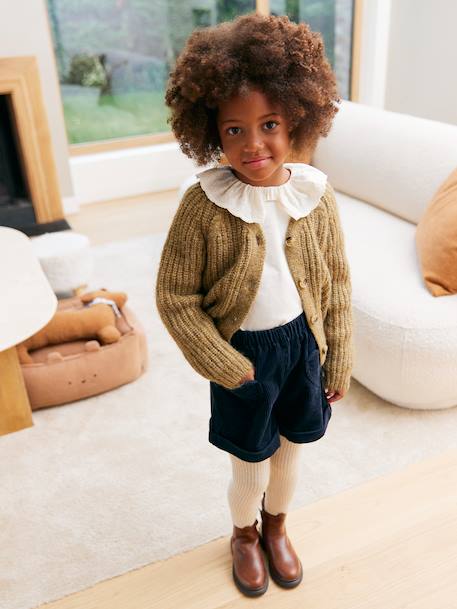 Tee-shirt fille col broderie anglaise écru - vertbaudet enfant 