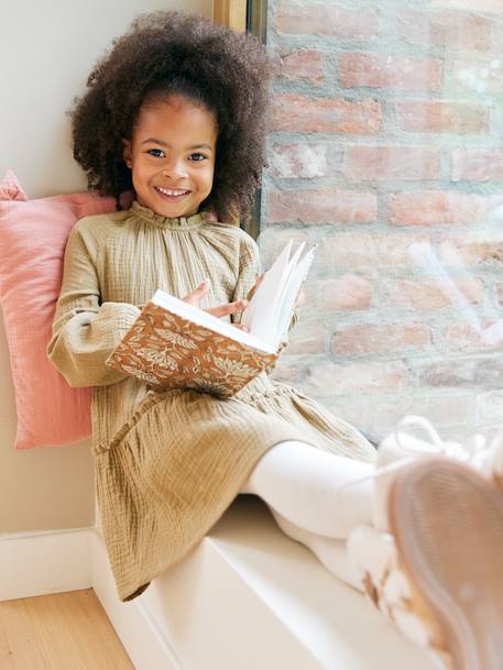 Ensemble fille 3 pièces robe gilet sherpa collant olive - vertbaudet enfant 