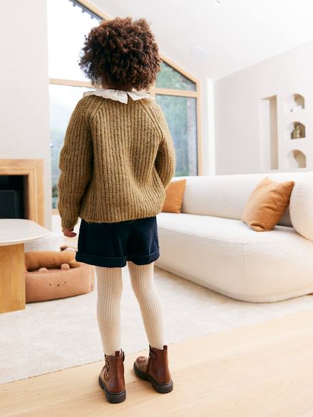 Short van velours met hartvormige zakken voor meisjes, gemakkelijk aan te trekken. kaki+marineblauw+oudroze+rozen - vertbaudet enfant 