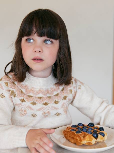 Jacquard trui voor meisjes met glinsterende details vanille - vertbaudet enfant 
