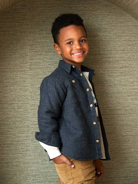 Chemise en flanelle doublée garçon gris chiné - vertbaudet enfant 