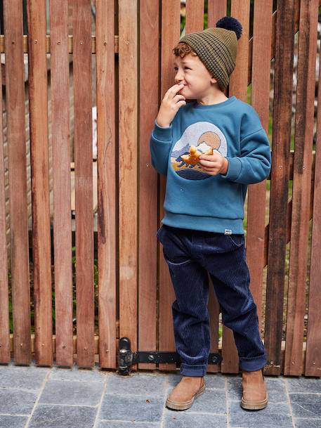 Sweat doublé sherpa imprimé garçon bleu canard - vertbaudet enfant 