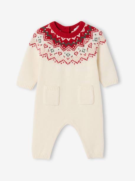 2-delige babyset met tricot babypakje + sokken in thema Kerst ecru - vertbaudet enfant 