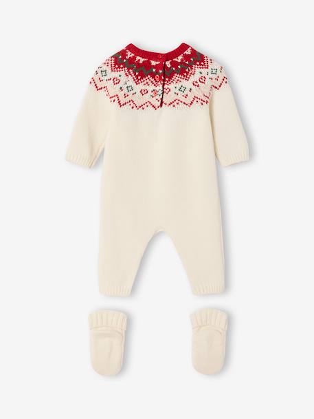 2-delige babyset met tricot babypakje + sokken in thema Kerst ecru - vertbaudet enfant 