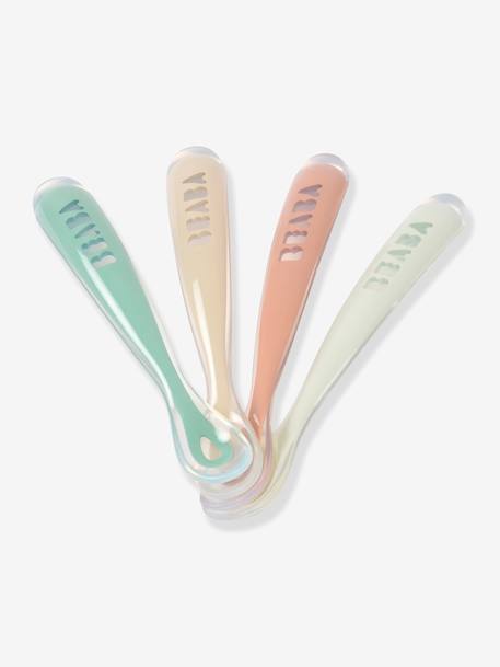 Set van 4 lepels Soft, eerste leeftijd, zonder BPA, van BEABA Blauw/grijs/okergeel+blue/ eucalyptus/ pink/ mist+saliegroen - vertbaudet enfant 