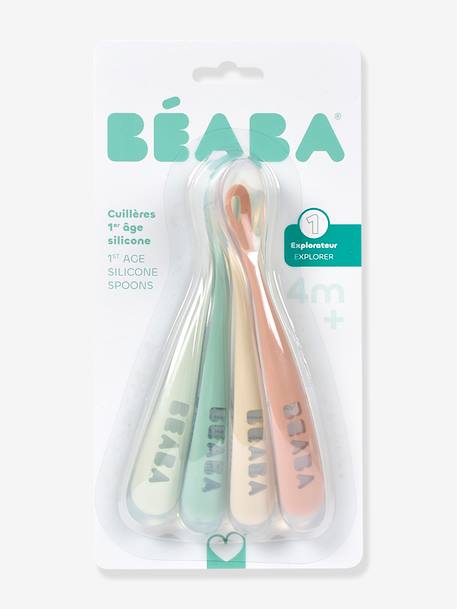 Set van 4 lepels Soft, eerste leeftijd, zonder BPA, van BEABA Blauw/grijs/okergeel+blue/ eucalyptus/ pink/ mist+saliegroen - vertbaudet enfant 