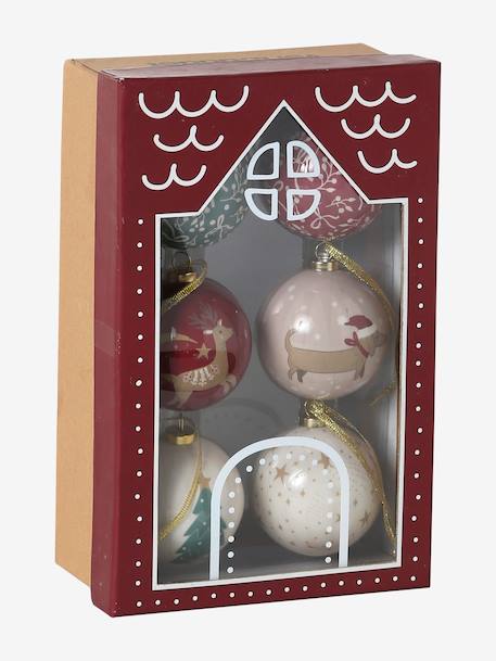 Coffret 6 boules de Noël 3D rouge imprimé - vertbaudet enfant 