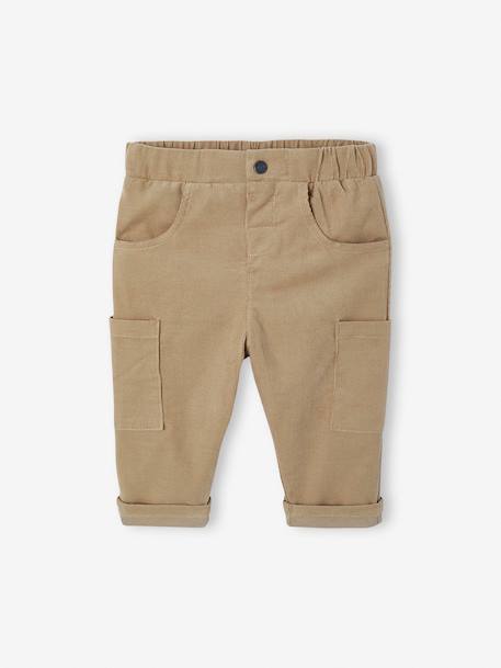 Pantalon bébé coupe battle en velours doublé anthracite+kaki - vertbaudet enfant 