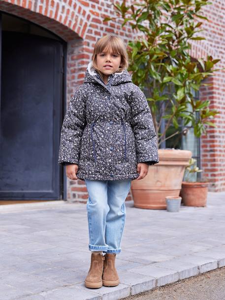 Parka fille à capuche romantique marine+vert - vertbaudet enfant 