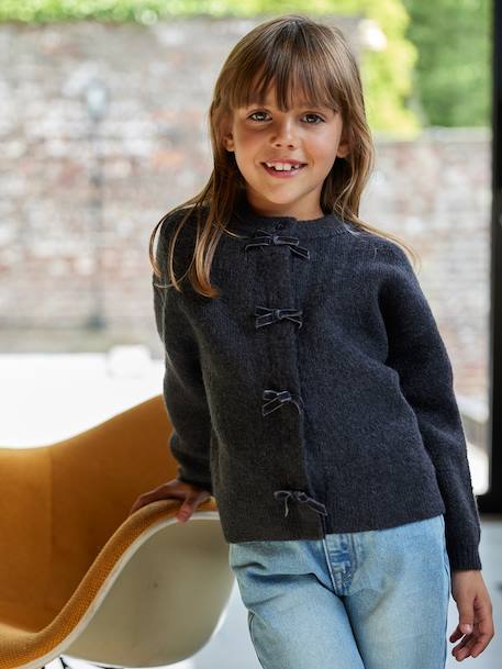 Gilet fille noeuds en velours anthracite+rose poudré - vertbaudet enfant 