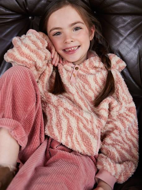 Meisjessweater met capuchon van sherpa ecru+roze (poederkleur) - vertbaudet enfant 