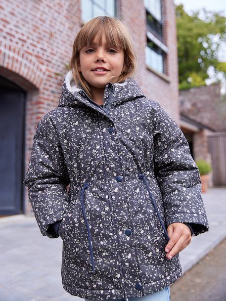 Parka fille à capuche romantique marine+vert - vertbaudet enfant 