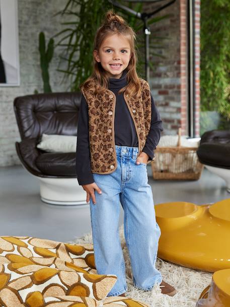 Mouwloos meisjesvestje van sherpa met luipaardprint bruin - vertbaudet enfant 