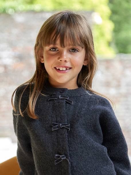 Gilet fille noeuds en velours anthracite+rose poudré - vertbaudet enfant 