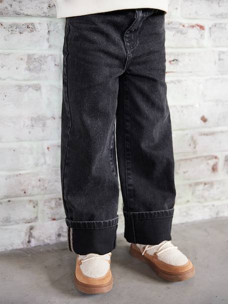 Jean fille large à revers denim black - vertbaudet enfant 