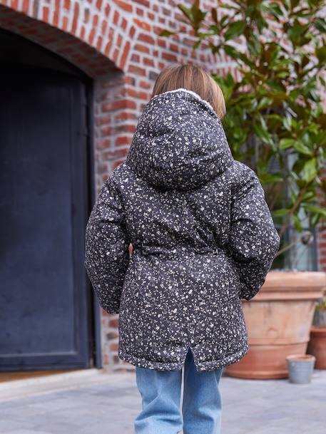 Parka fille à capuche romantique marine+vert - vertbaudet enfant 