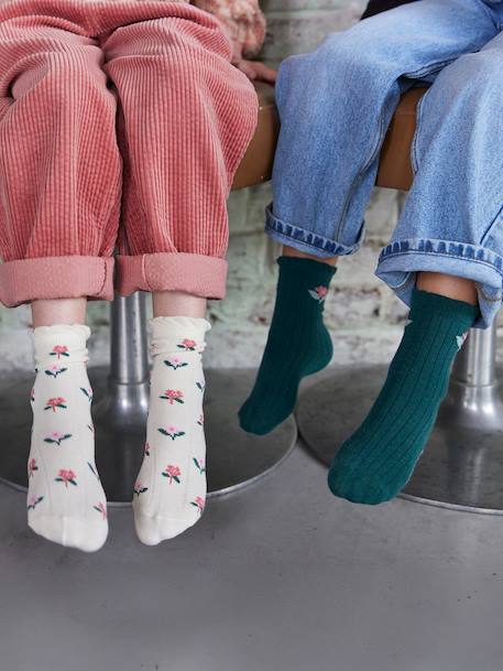 Set van 5 paar bloemensokken voor meisjes ecru - vertbaudet enfant 