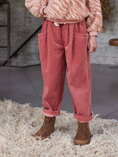 Pantalon fille velours forme loose bordeaux+chocolat+vieux rose - vertbaudet enfant 