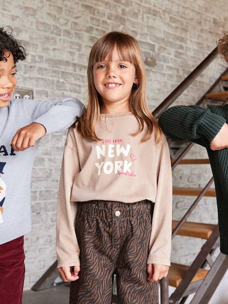 Tee-shirt fille motif NY détails fluo manches longues sable - vertbaudet enfant 
