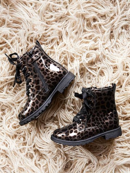 Boots enfant fille vernies synthétique zippées bronze+lot noir+noir+noir imprimé - vertbaudet enfant 
