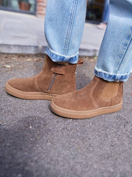 Boots enfant fille cuir zippées camel+marine+or - vertbaudet enfant 